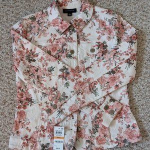 NWT Charter Club Women Cotton Blend Floral Denim Jacket Size S